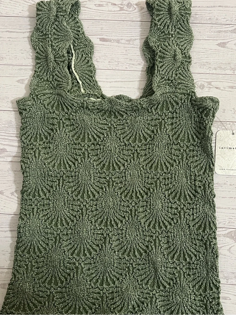 Free People Elm Green Crochet Square-Neck Tank M/L NWOT